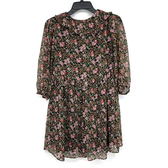 Zara Dress Black Floral Print 3/4 Sleeve V Neck Mini Lined - Picture 11 of 13
